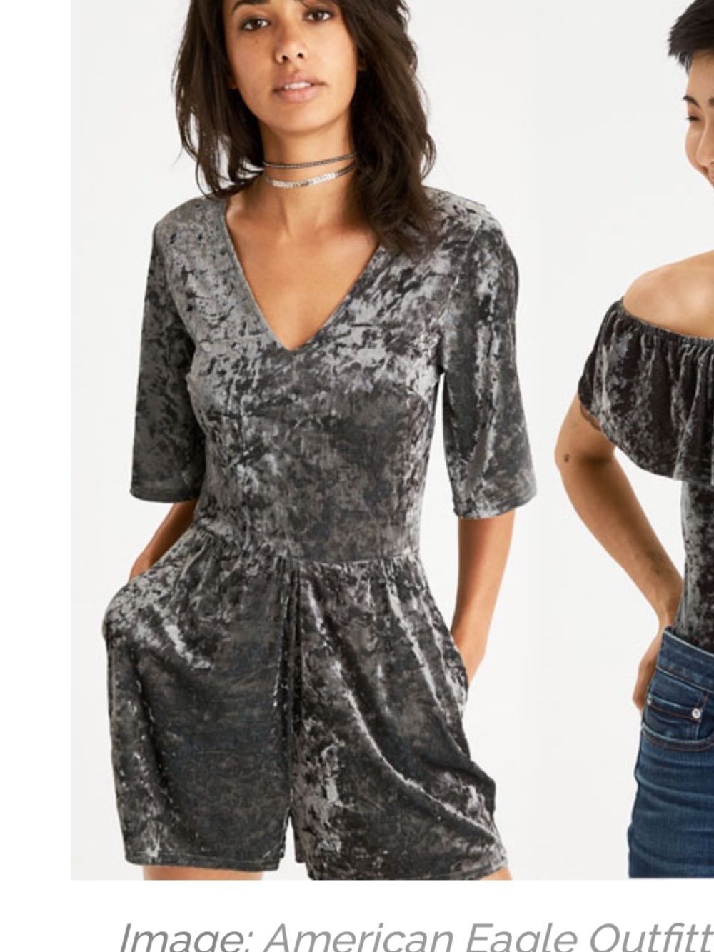 American Eagle Outfitters Crushed Velvet Romper Silver
